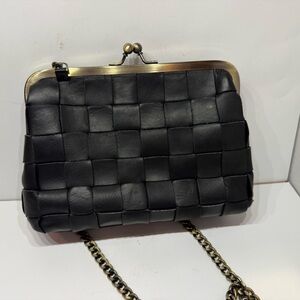 Margot New York Woven Leather kiss lock Crossbody Bag